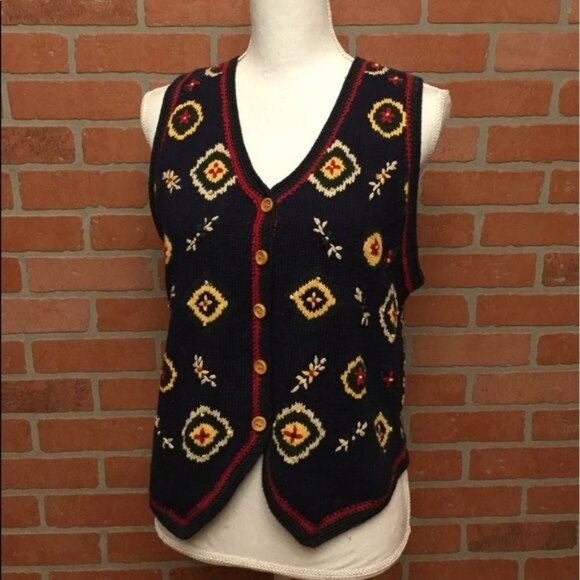 Northern Reflections Sweaters - Vintage Northern Reflections 90s Womens Sweater Vest Size S Floral Geo Knit